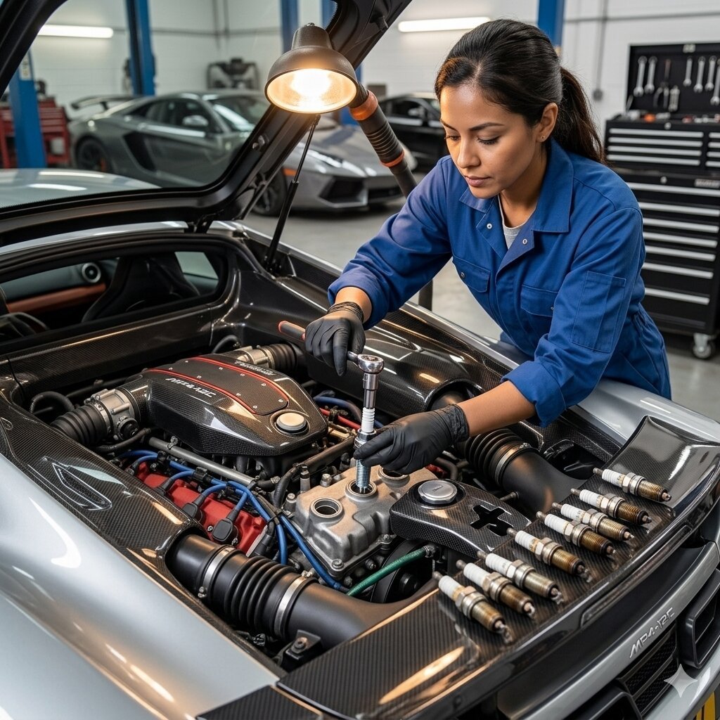 Female Mechanic Changing Spark Plug