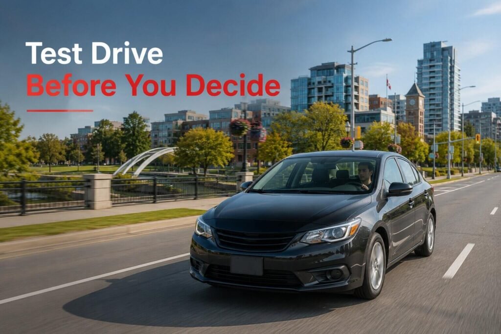 Used car being test driven before purchase in Kitchener.