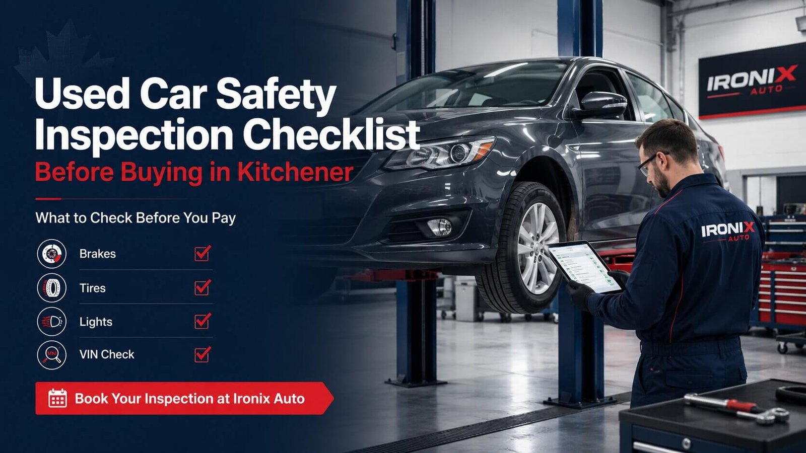 Ironix Auto used car safety inspection service in Kitchener Ontario.